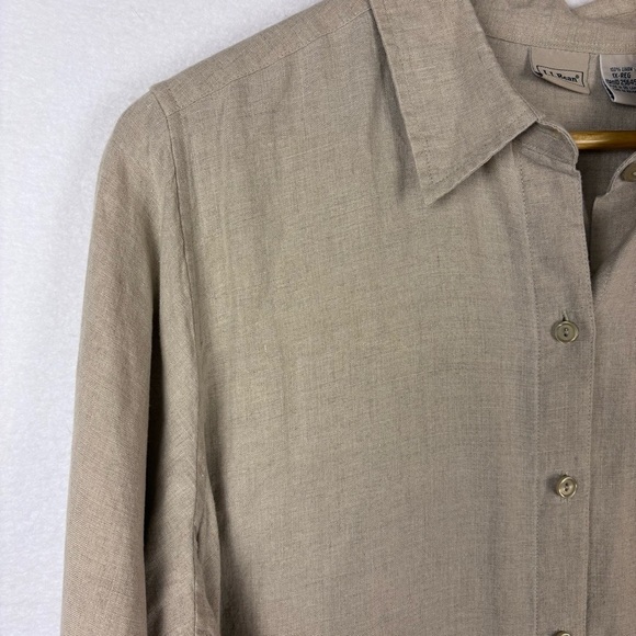 L.L. Bean Beige Tan 100% Linen Button Down Shirt - Picture 4 of 5